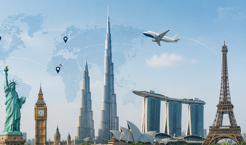 International landmarks representing distance rent agreement support